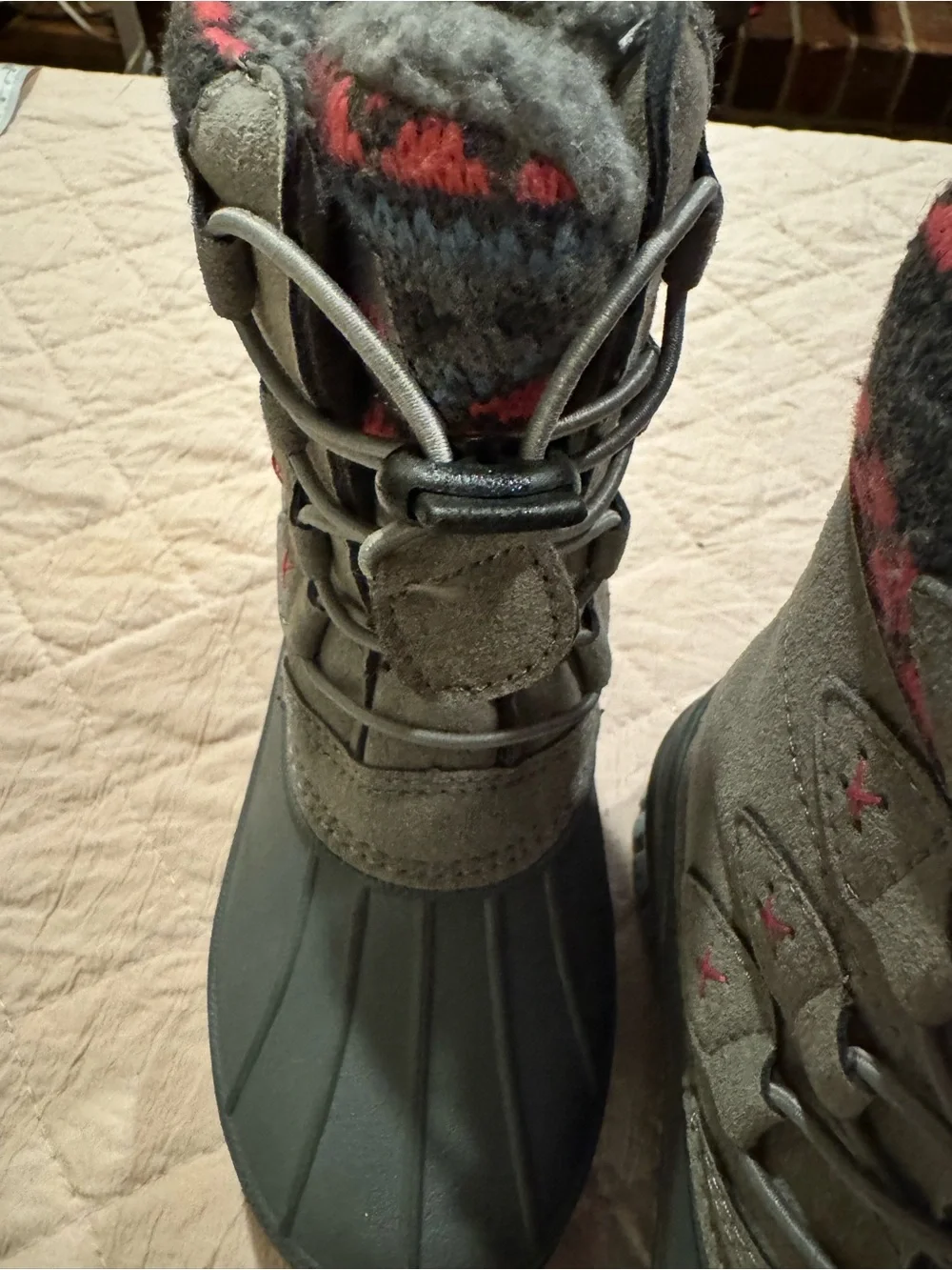 Kids Waterproof Snow Boots - Gray with Pink Accents